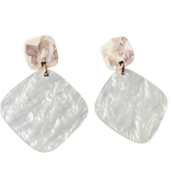 Jewelry - White Acrylic Geometric Drop Earrings